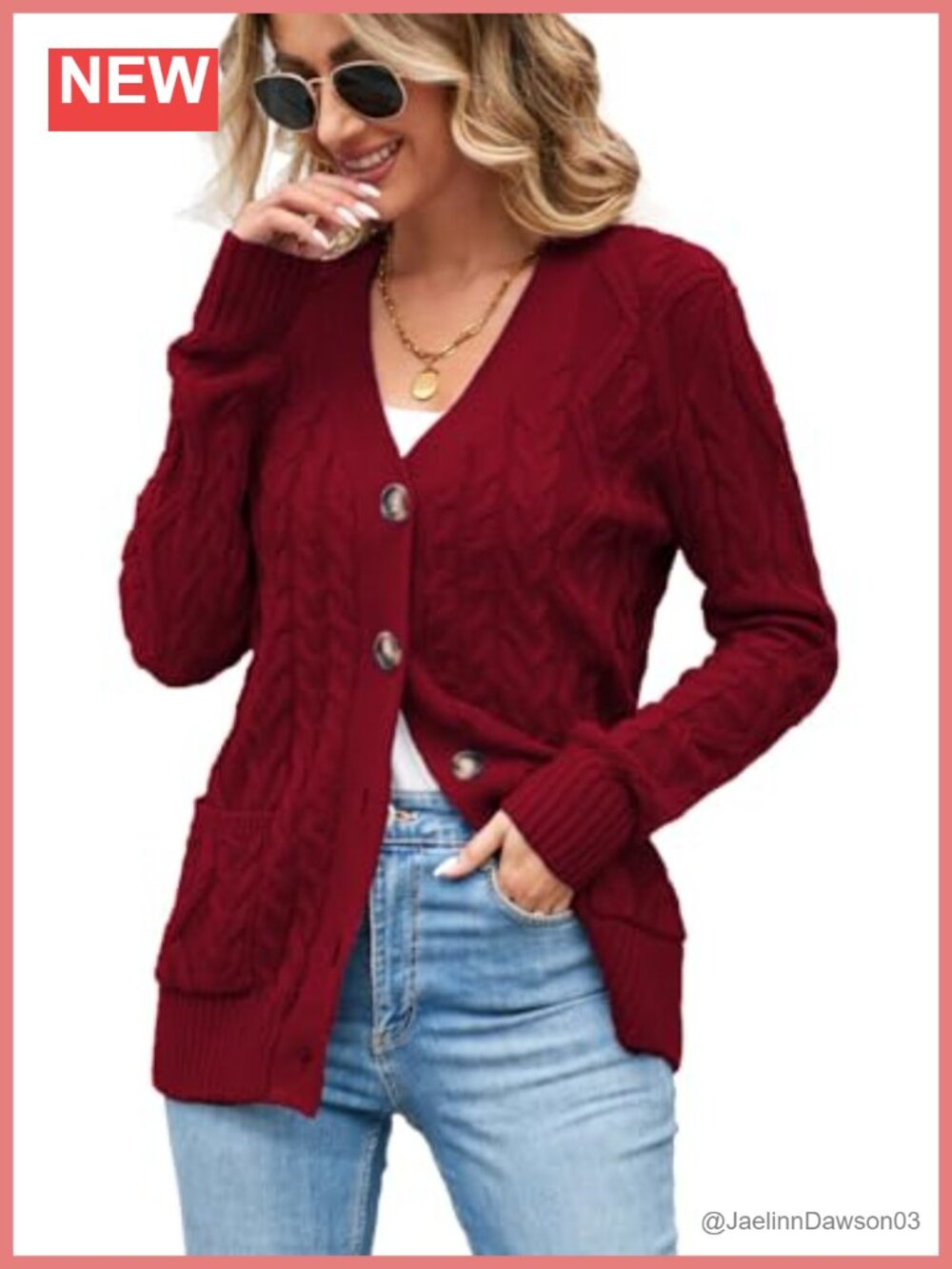 Chunky Cable Knit Button Up Cardigan Long Sleeve V-Neck Sweater